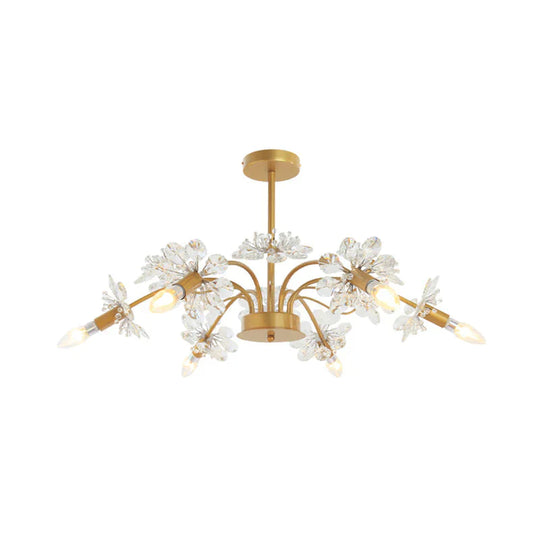 Gold Blossom Hanging Light Kit Postmodern 7 Heads Crystal Chandelier Pendant