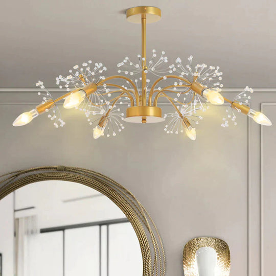 Gold Blossom Hanging Light Kit Postmodern 7 Heads Crystal Chandelier Pendant