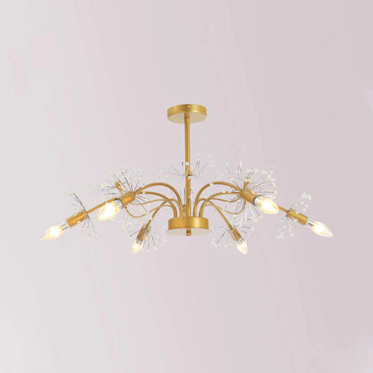 Gold Blossom Hanging Light Kit Postmodern 7 Heads Crystal Chandelier Pendant