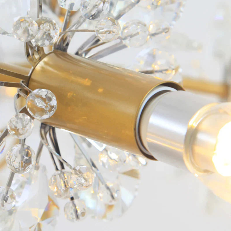 Gold Blossom Hanging Light Kit Postmodern 7 Heads Crystal Chandelier Pendant