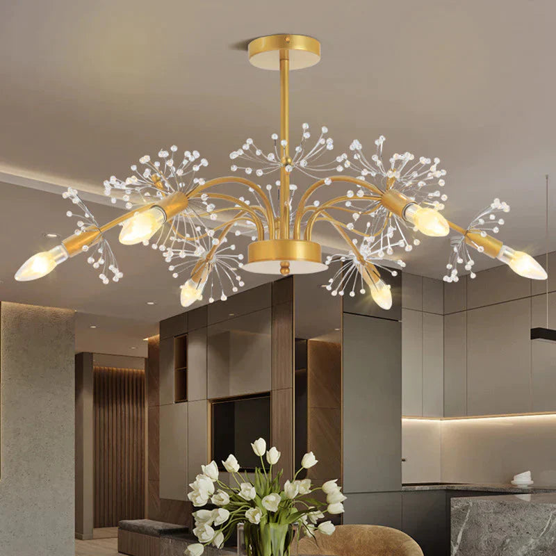 Gold Blossom Hanging Light Kit Postmodern 7 Heads Crystal Chandelier Pendant