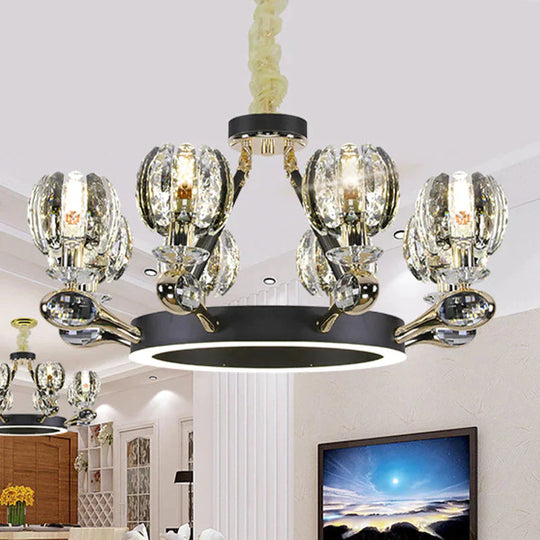 Black Global Chandelier Pendant Light Traditionalism 6/8 Heads Led Crystal Hanging Lamp For Living