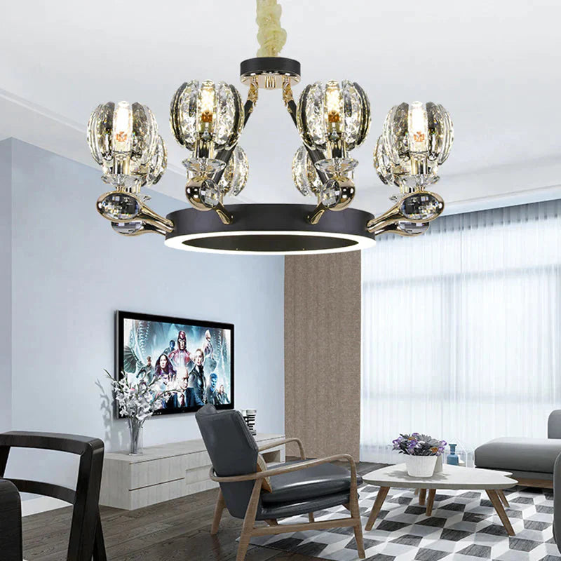 Black Global Chandelier Pendant Light Traditionalism 6/8 Heads Led Crystal Hanging Lamp For Living