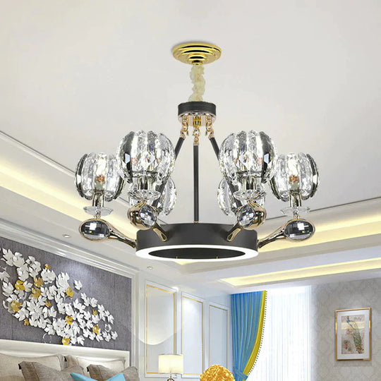 Black Global Chandelier Pendant Light Traditionalism 6/8 Heads Led Crystal Hanging Lamp For Living