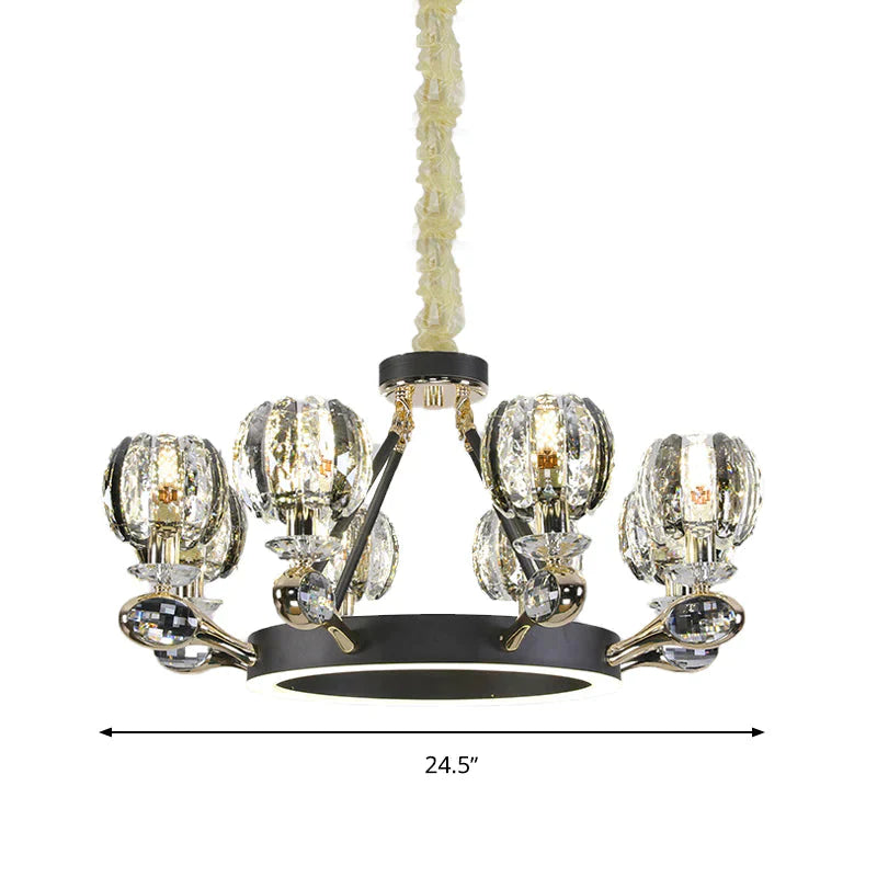 Black Global Chandelier Pendant Light Traditionalism 6/8 Heads Led Crystal Hanging Lamp For Living