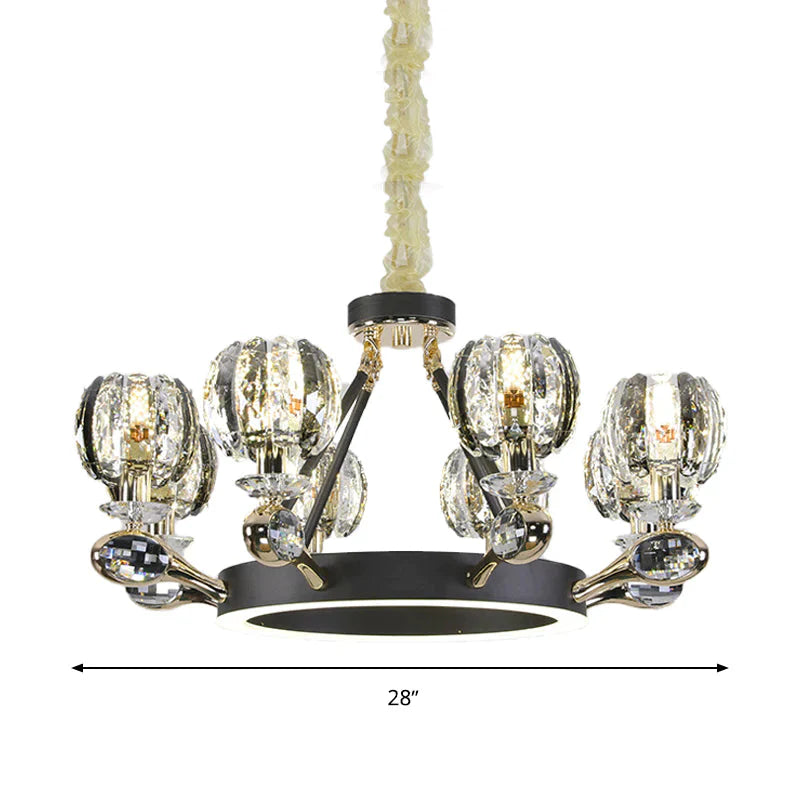 Black Global Chandelier Pendant Light Traditionalism 6/8 Heads Led Crystal Hanging Lamp For Living