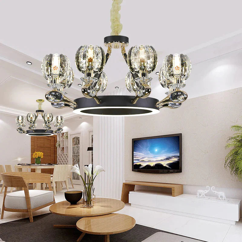 Black Global Chandelier Pendant Light Traditionalism 6/8 Heads Led Crystal Hanging Lamp For Living