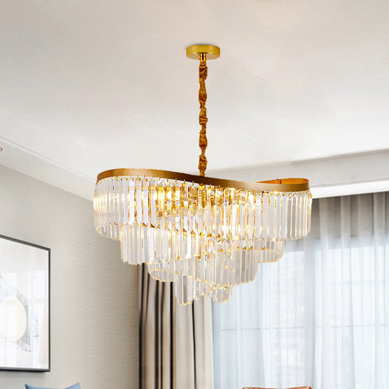 Modern Gold 10 - Head Tiered Led Crystal Pendant Chandelier Light For Living Room Lighting