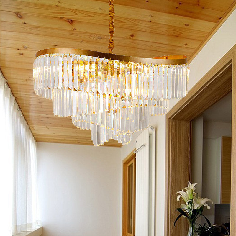 Modern Gold 10 - Head Tiered Led Crystal Pendant Chandelier Light For Living Room Lighting