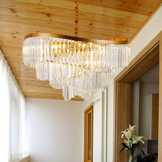 Modern Gold 10 - Head Tiered Led Crystal Pendant Chandelier Light For Living Room Lighting