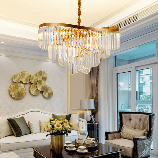 Modern Gold 10 - Head Tiered Led Crystal Pendant Chandelier Light For Living Room Lighting