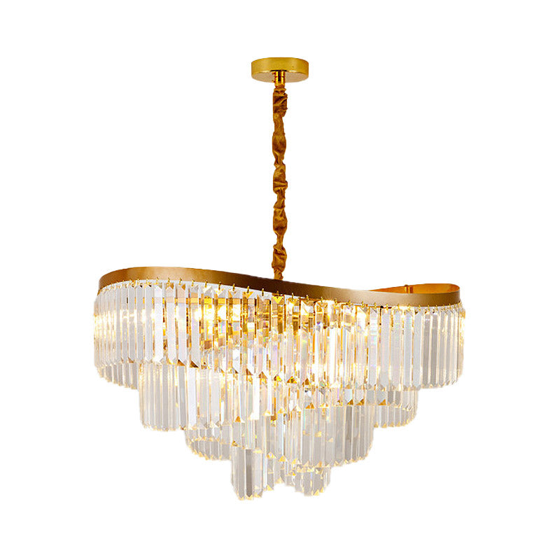 Modern Gold 10 - Head Tiered Led Crystal Pendant Chandelier Light For Living Room Lighting