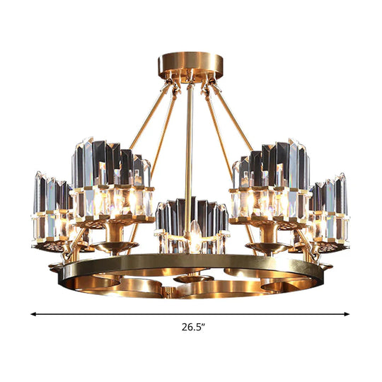 5 Heads Circular Hanging Ceiling Light Modern Gold Tri - Sided Crystal Rod Pendant Chandelier