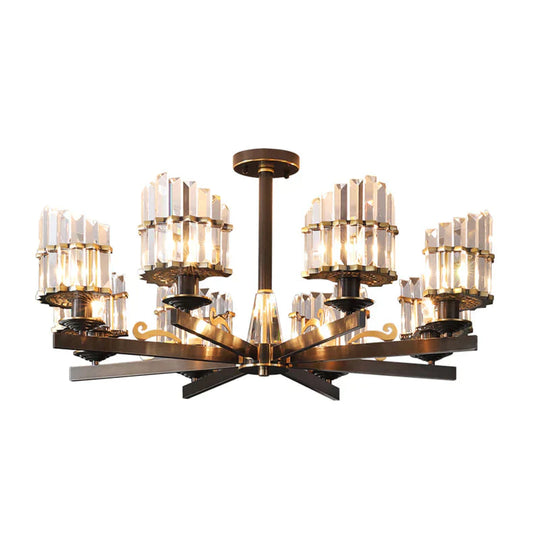 Modernism Sputnik Hanging Light 3/6/8 Heads Three Sided Crystal Rod Ceiling Chandelier In