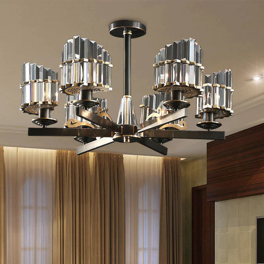 Modernism Sputnik Hanging Light 3/6/8 Heads Three Sided Crystal Rod Ceiling Chandelier In