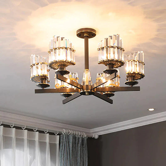 Modernism Sputnik Hanging Light 3/6/8 Heads Three Sided Crystal Rod Ceiling Chandelier In