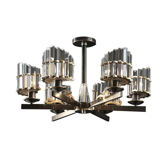 Modernism Sputnik Hanging Light 3/6/8 Heads Three Sided Crystal Rod Ceiling Chandelier In