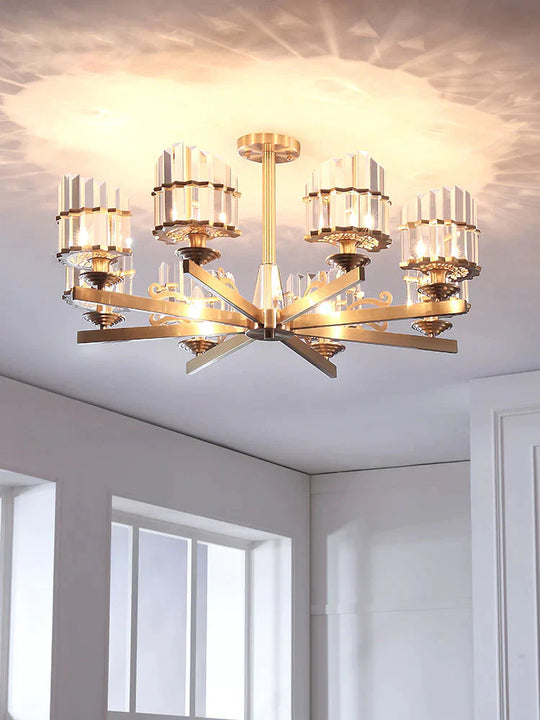 Modernism Sputnik Hanging Light 3/6/8 Heads Three Sided Crystal Rod Ceiling Chandelier In