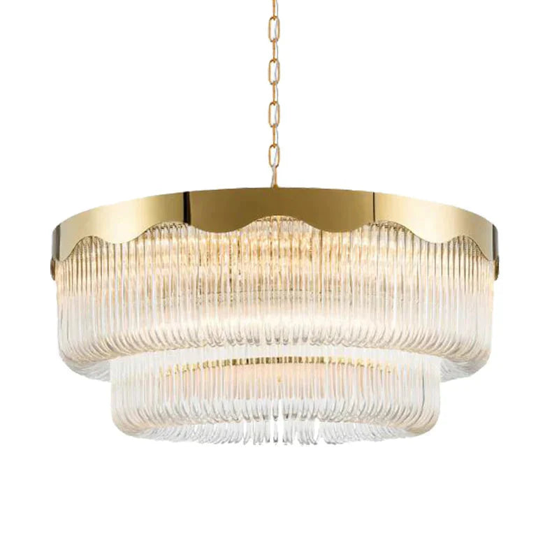 Fluted Crystal 2 Layers Hanging Pendant Light Postmodern 8 Heads Living Room Chandelier Lighting In