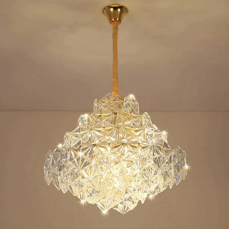 8 Heads Clear Hexagon Glass Suspension Lamp Nordic Gold Top Shape Living Room Hanging Chandelier