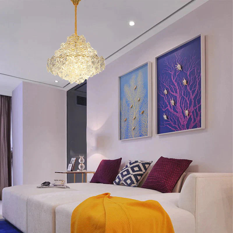 8 Heads Clear Hexagon Glass Suspension Lamp Nordic Gold Top Shape Living Room Hanging Chandelier