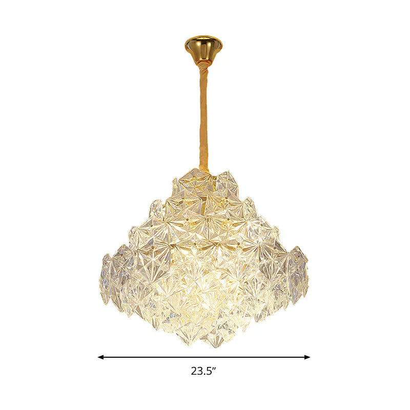 8 Heads Clear Hexagon Glass Suspension Lamp Nordic Gold Top Shape Living Room Hanging Chandelier