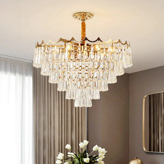 Tapered Waterdrop Crystal Chandelier Light Postmodern 9 Heads Living Room Ceiling In Gold