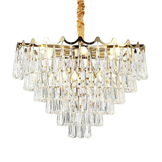 Tapered Waterdrop Crystal Chandelier Light Postmodern 9 Heads Living Room Ceiling In Gold