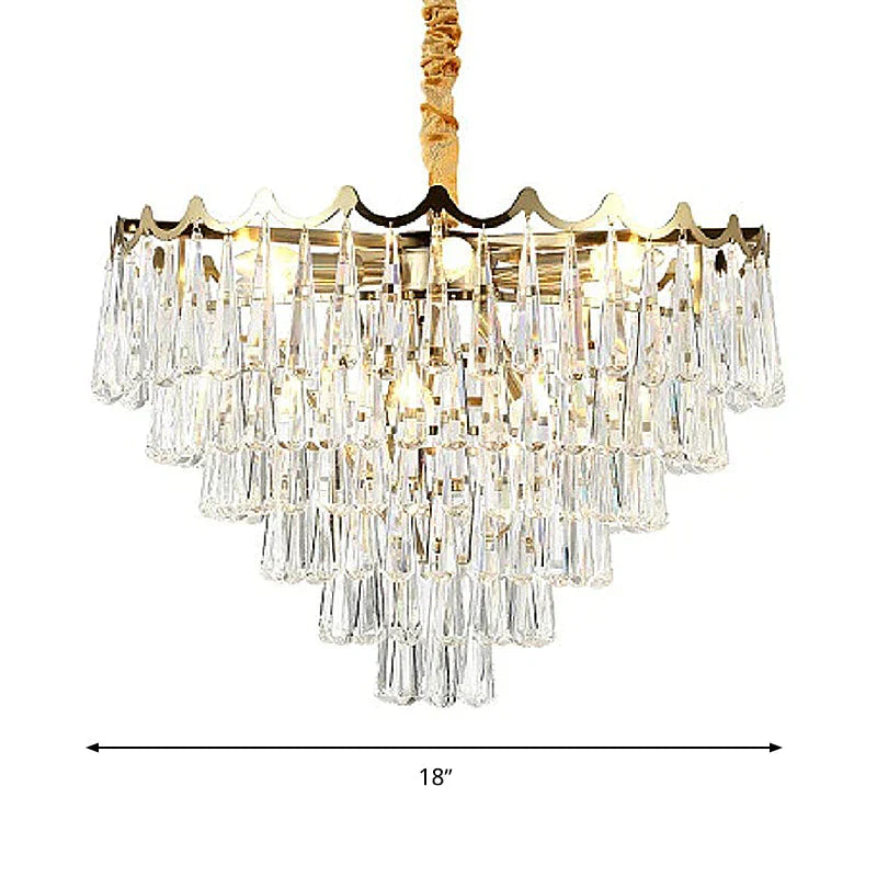 Tapered Waterdrop Crystal Chandelier Light Postmodern 9 Heads Living Room Ceiling In Gold