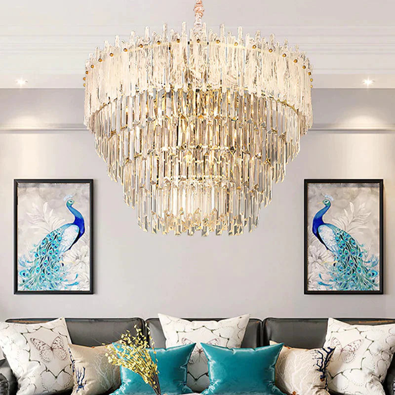 Clear Tri - Sided Crystal Rod Tiered Drop Lamp Modernism 11/23 Lights Living Room Pendant Chandelier