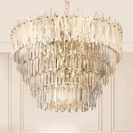 Clear Tri - Sided Crystal Rod Tiered Drop Lamp Modernism 11/23 Lights Living Room Pendant Chandelier