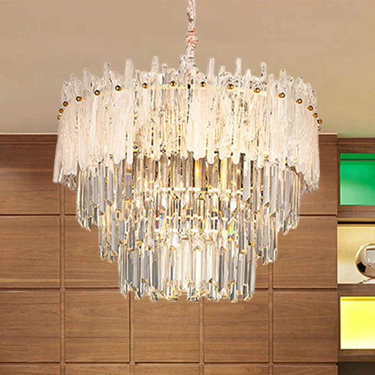 Clear Tri - Sided Crystal Rod Tiered Drop Lamp Modernism 11/23 Lights Living Room Pendant Chandelier