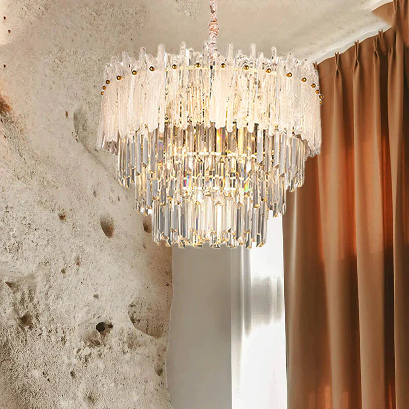 Clear Tri - Sided Crystal Rod Tiered Drop Lamp Modernism 11/23 Lights Living Room Pendant Chandelier