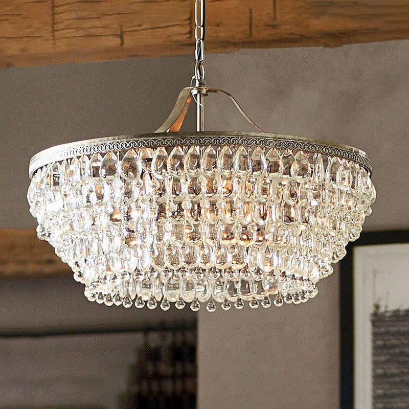 Basket Dining Room Chandelier Pendant Light Traditional Clear Teardrop Crystal 6 Heads Ceiling