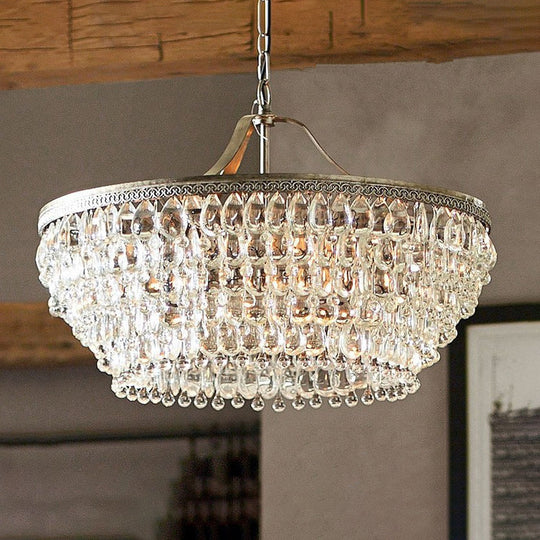 Basket Dining Room Chandelier Pendant Light Traditional Clear Teardrop Crystal 6 Heads Ceiling
