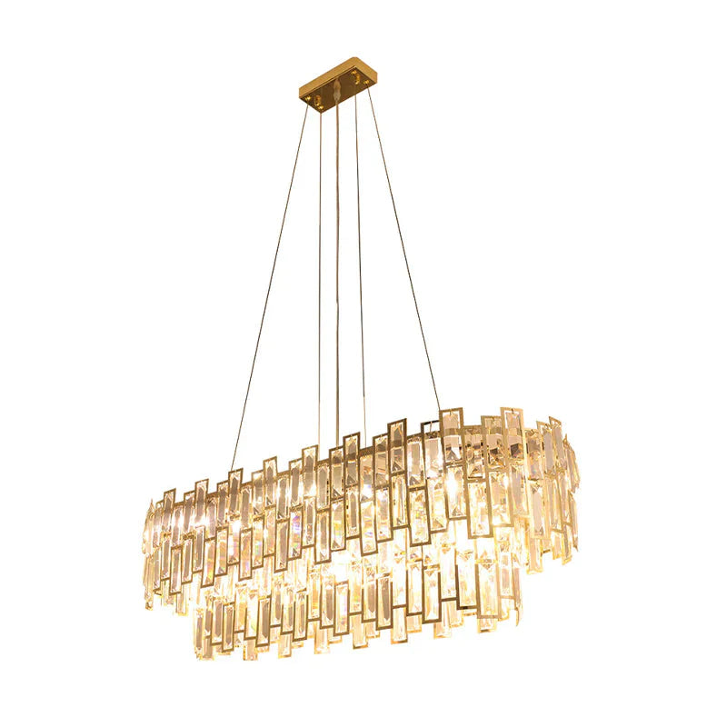 7 Heads Rectangle - Cut Crystal Ceiling Lamp Postmodern Gold Oval Dining Room Chandelier Pendant