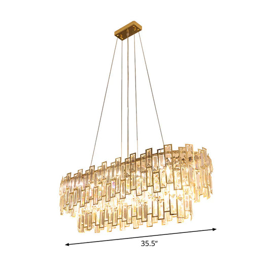 7 Heads Rectangle - Cut Crystal Ceiling Lamp Postmodern Gold Oval Dining Room Chandelier Pendant