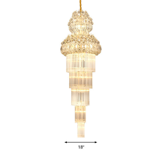 12 Heads Stairway Chandelier Pendant Light With Crystal Rod Gold Suspension Lamp Lighting