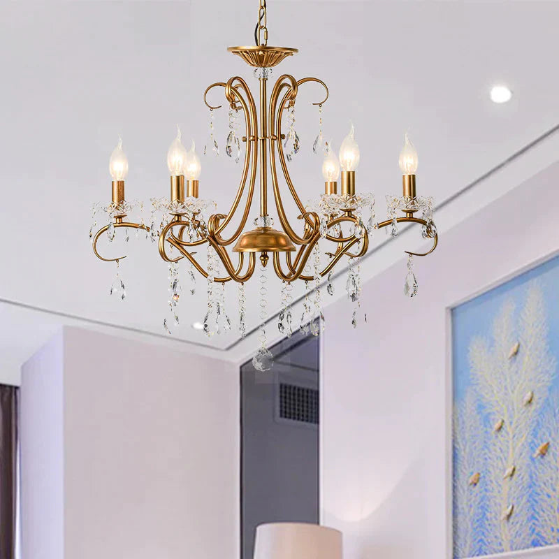 Droplet Chandelier Lighting Traditional Cut Crystal 3/6 Heads 17’/25.5’ Wide Brass Suspension