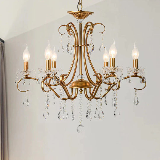 Droplet Chandelier Lighting Traditional Cut Crystal 3/6 Heads 17’/25.5’ Wide Brass Suspension