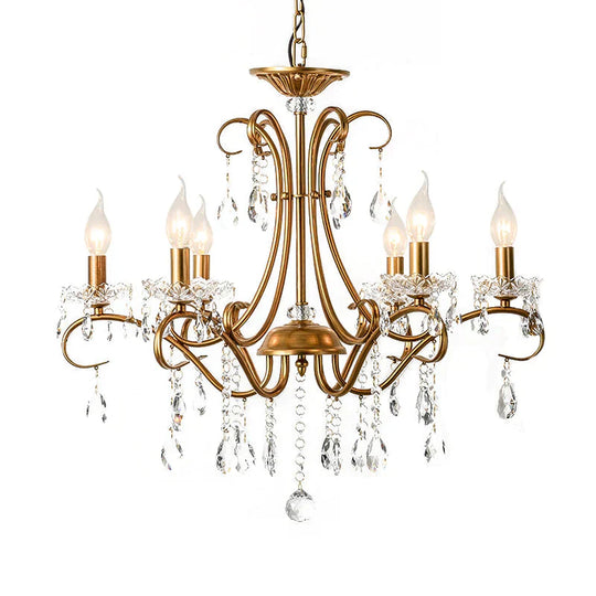Droplet Chandelier Lighting Traditional Cut Crystal 3/6 Heads 17’/25.5’ Wide Brass Suspension