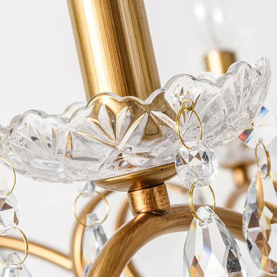 Droplet Chandelier Lighting Traditional Cut Crystal 3/6 Heads 17’/25.5’ Wide Brass Suspension