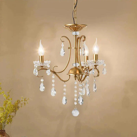 Droplet Chandelier Lighting Traditional Cut Crystal 3/6 Heads 17’/25.5’ Wide Brass Suspension