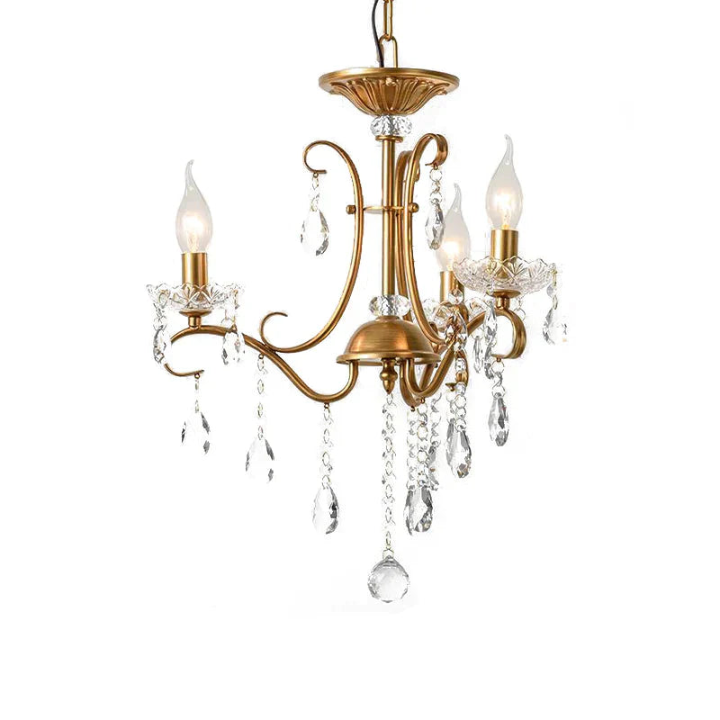 Droplet Chandelier Lighting Traditional Cut Crystal 3/6 Heads 17’/25.5’ Wide Brass Suspension