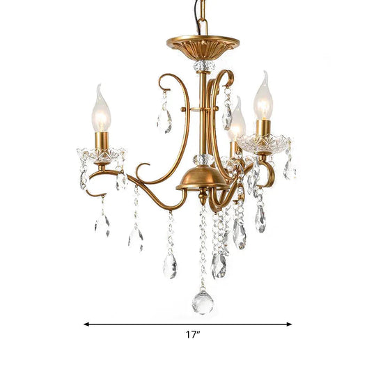 Droplet Chandelier Lighting Traditional Cut Crystal 3/6 Heads 17’/25.5’ Wide Brass Suspension