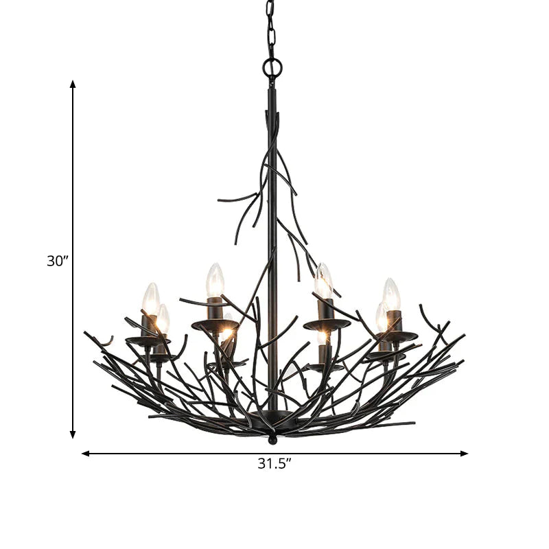 Vintage Nest Shape Chandelier Lamp 8 - Light Metallic Hanging Ceiling Pendant In Black