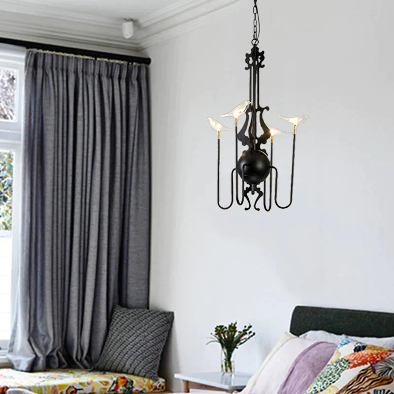 4/8/12 - Light Iron Chandelier Light Antique Black/White Swooping Armed Ceiling Fixture With Clear