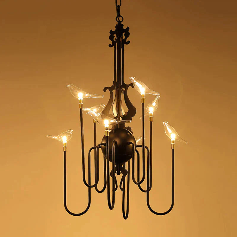 4/8/12 - Light Iron Chandelier Light Antique Black/White Swooping Armed Ceiling Fixture With Clear