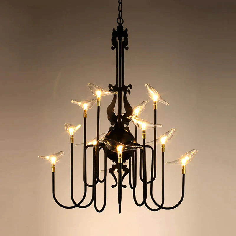 4/8/12 - Light Iron Chandelier Light Antique Black/White Swooping Armed Ceiling Fixture With Clear