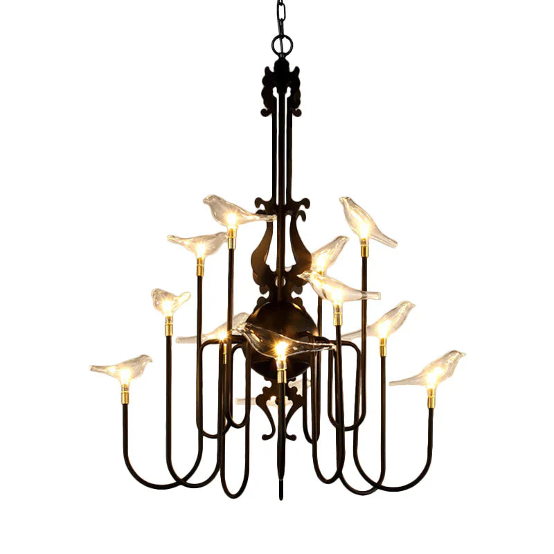 4/8/12 - Light Iron Chandelier Light Antique Black/White Swooping Armed Ceiling Fixture With Clear